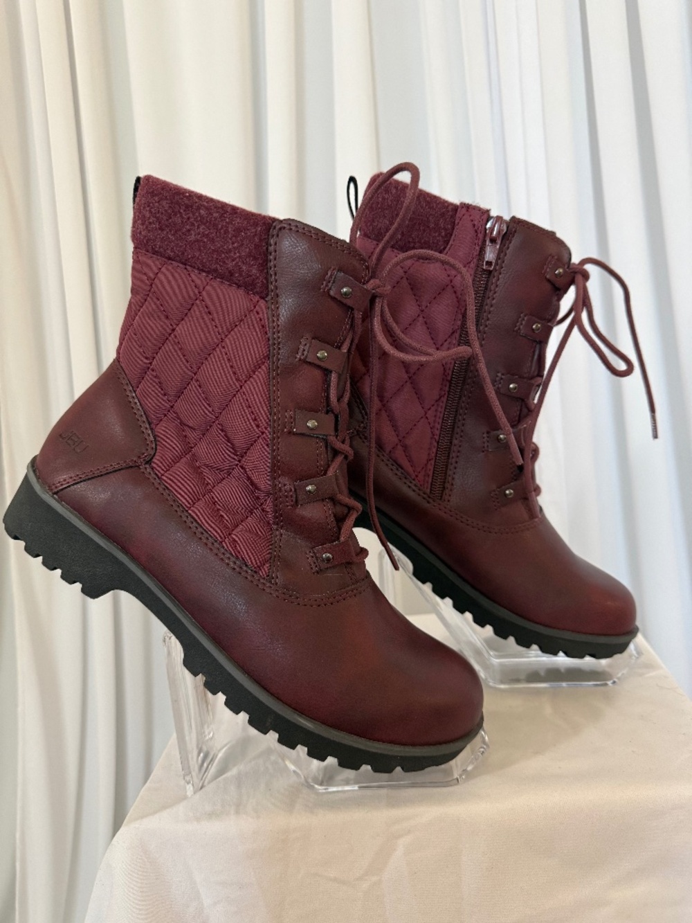 JBU by Jambu Summit Waterproof Burgundy Boots Faux Fur Size 7.5M NWOB